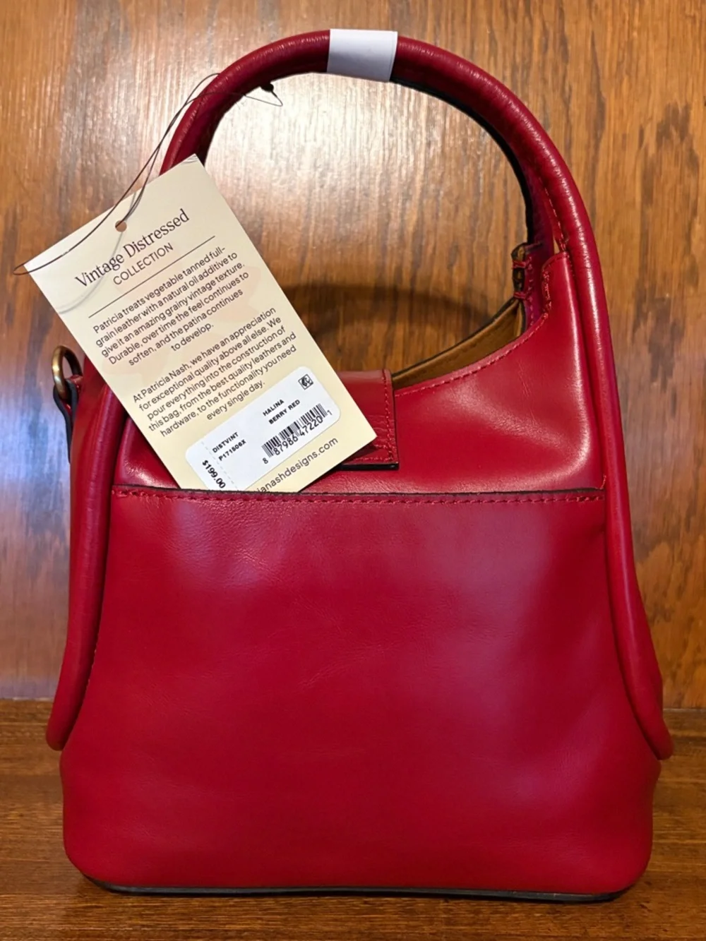 NWT-Patricia Nash-Leather-Halina-Top Handle Hobo w/Strap-Buckle-Berry Red-$199 - Picture 6 of 16